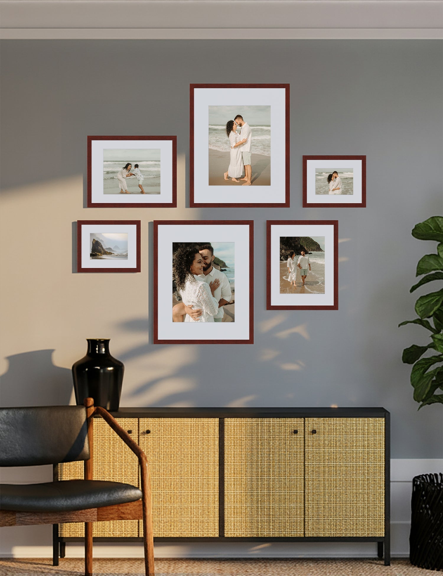The Classic Hallway Photo Gallery Wall - 6 x Brown Frame Set with Mat ...