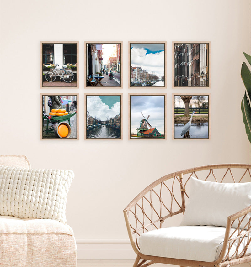 Small Grid Eight Canvas - Natural Framed Photo Gallery Wall